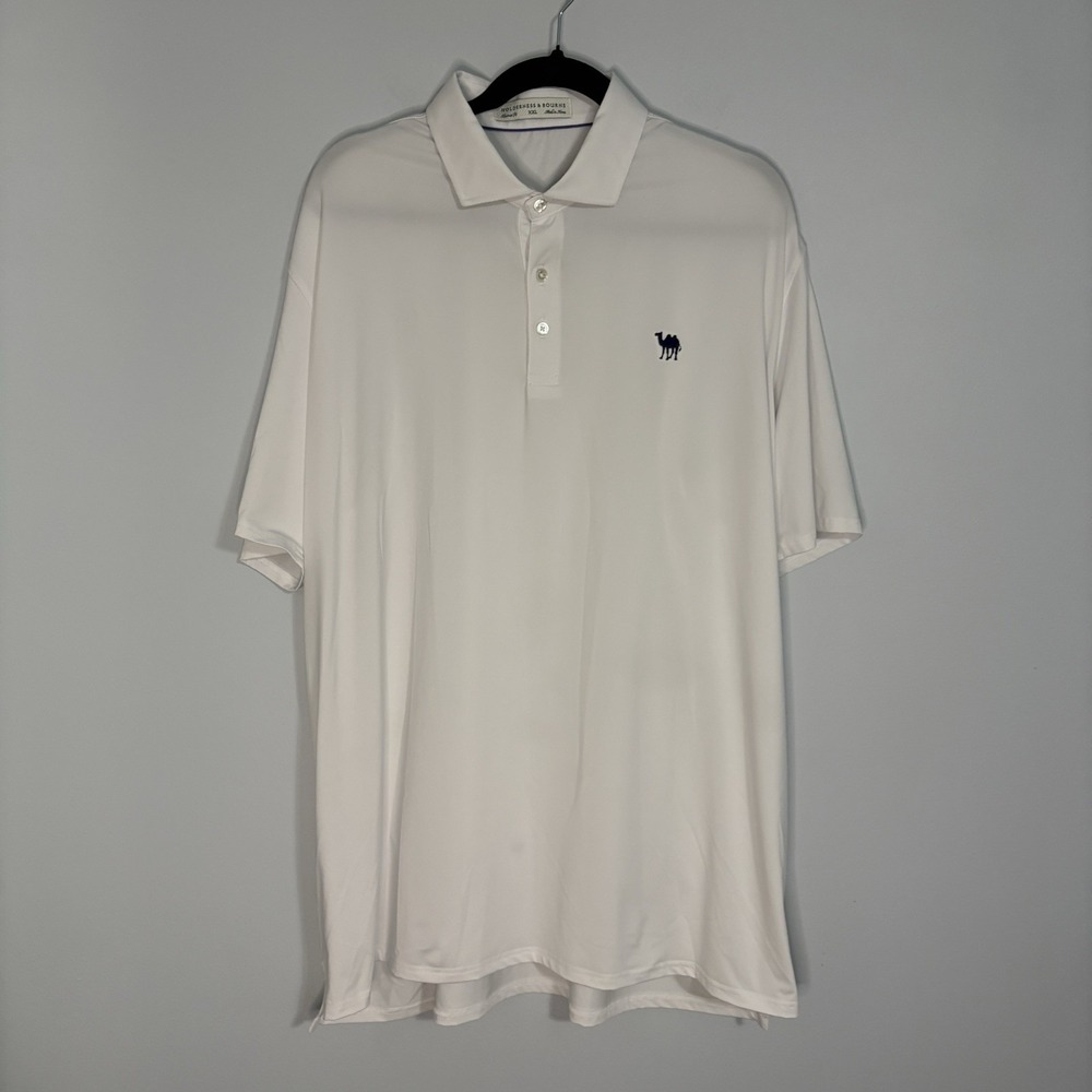 Holderness Bourne The Anderson White Golf Polo Shirt XXL Tailored Fit Camel EUC